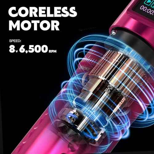 WORMHOLE PRO 80PCS Tattoo Gun Kit with 7 Adjustable Strokes, 1,800 mAh Capacity Replacement Power Supply, Digital LED Display, 20Pcs Tattoo Needles for Artists - Pink