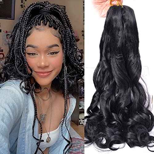 French Curly Braiding Hair 24Inch Loose Wavy 8 Packs #1B Black Bouncy Braiding Hair Extensions 75g/Pack Synthetic French Curl Crochet Hair Extensions£¨8packs,24Inch)