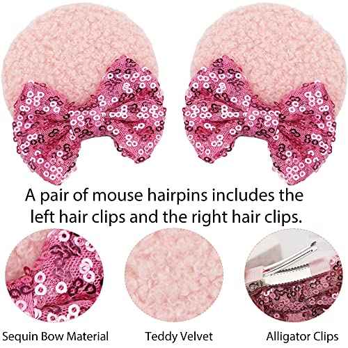 Qearl 12 Pieces Sequin Mouse Ears Hair Clips Mouse Hair Bows with Alligator Clips Hair Accessories for Theme Park Costume Party Decoration for Toddlers Girls