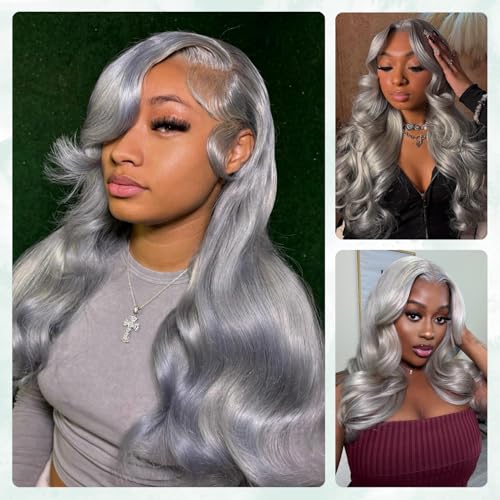 Silver Grey Body Wave Bundles Human Hair 20 Inch, Soft and Thick Short Single Bundle 100% Unprocessed 12A Remy Hair Lavender Gray Color Sew In Quick Weave Wavy Color