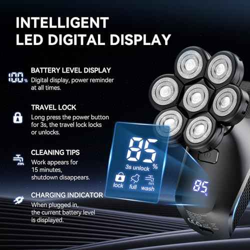 7D Head Shavers for Bald Men - 5 in 1 kensen Electric Head Hair Shaver, Head Electric Razor with Nose Hair & Beard Trimmer Cordless Rechargeable IPX6 Waterproof Wet Dry LED Display Gifts Travel Case