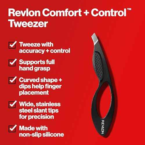 Revlon Comfort and Control Tweezer, Easy to Use Eyebrow Tool with Wide Grip, 1 count