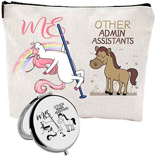 Christmas Gifts for Admin Assistants,Admin Assistants Zipper Makeup Bag Cosmetic Pouch,Assistants Travel Toiletry Pouch Organizer Bag,Admin Assistants Compact Mirror,Administrative Assistants Gift