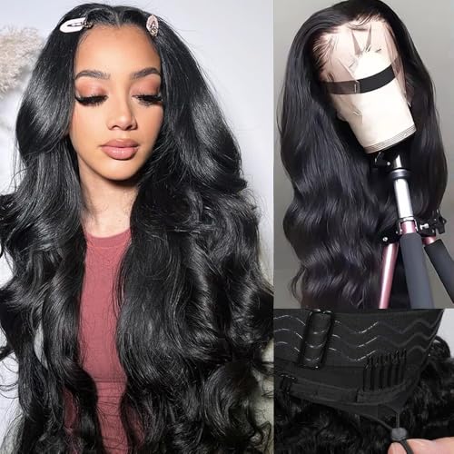 13x6 Lace Front Wigs Human Hair Body Wave Pre Plucked Pre Cut 200% Density Ear-To-Ear Frontal Half Wigs Human Hair Wear and Go Glueless Drawstring Wig 20 Inch