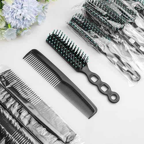 200 Pcs Hair Brush Combs Set in Bulk for Homeless Individually Wrapped, Bulk Hair Brushes 100 and 7 inch Hair Combs 100 for Women Kids Hotel Homeless Charity (Black)