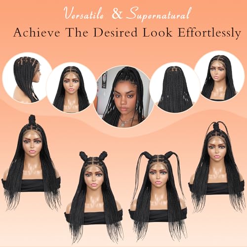 13x8'' HD Lace Front Knotless Braided Wigs for Women Short Box Braid Wig with Baby Hair Premium Synthetic Braided Lace Front Wigs Black 22 inch