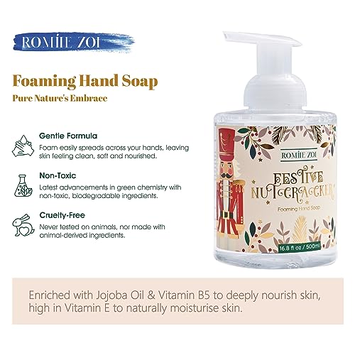 ROMIIE ZOI Christmas Foaming Hand Soap with Gift Box - Festive Nutcracker, Infused with Sugar Plum Aroma - 500ml/ 16.8 fl. oz