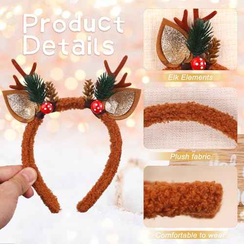 Totelux Christmas Headband Reindeer Antlers Hair Band Glitter Deer Ears Hair Accessories for Women Adult Girls Brown
