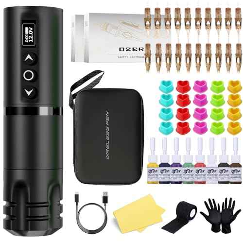 OZER Tattoo Gun Kit Black 20Pcs Tattoo Cartridge Needles 2000mAh Pen Kit Tattoo Kit Tattoo Pen Kit for Beginners Tattoo Pen Type Machine Kit £¨Tattoo ink are for tattoo practice use only£©