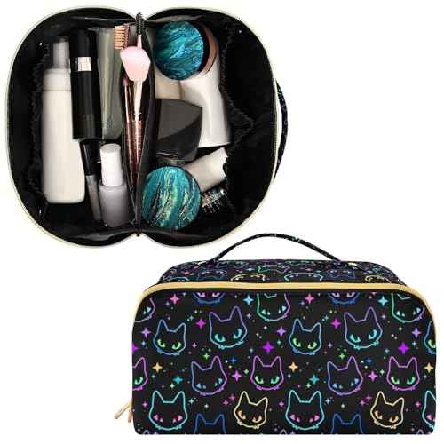 Makeup Organizer Bag, Colorful Neon Cat Heads Travel Makeup Bags Makeup Vanity Case Large Capacity Rhombus Cosmetic Toiletry Bag for Girl Women Ladies