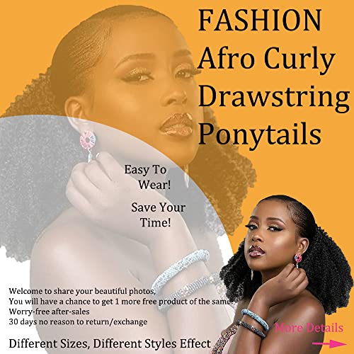 Curly Ponytail Extension for Black Women Real Human Hair Natural Drawstring Ponytails Hair Pieces African American Girls Curly Hair Extensions 16 Inch #1B Natural Black