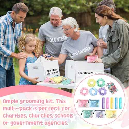 1150 Pcs 50 Set Operation Christmas Box Gifts Bulk Stain Scrunchies Mini Comb Small Hair String and Mesh Zipper Storage Bags Ideal for Operation Christmas Charity Box Volunteers Organizations
