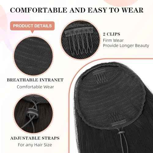 BOGSEA Ponytail Extension 26 Inch Drawstring Ponytail Extension for Women Long Wavy Hair Extensions for Daily Use(1B)