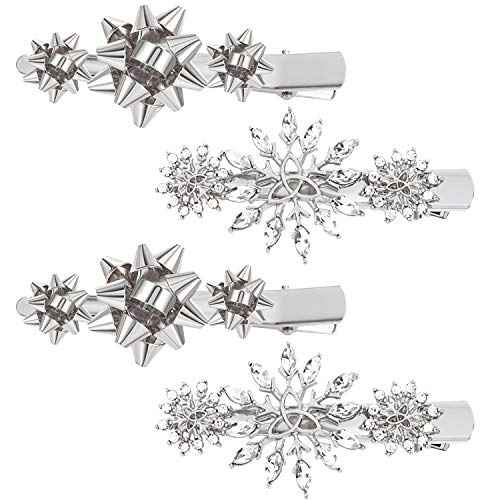 Christmas Hair Clip Hairpin Set Christmas Gift Bow Rhinestone Snowflake Hair Barrette Hair Accessories Xmas Holiday Party Alligator Hair Clips For Woman (silver)