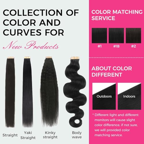 Lashey Tape in Hair Extensions Human Hair for Women 14 Inch Kinky Straight 100g/pack 40pcs Invisible Tape in Hair Extensions Natural Black Real Human Hair