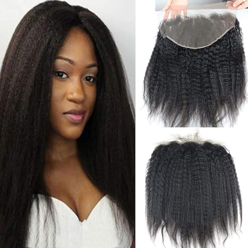 13x6 Kinky Straight Closures Ear To Ear Free Part Brazilian Remy Virgin Human Hair with Baby Hair Invisible Knots Natural Color 14INCH