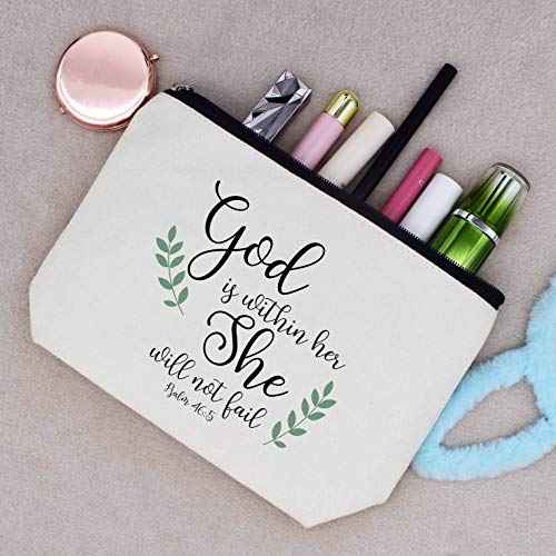 Makeup Bag Cosmetic Bag Travel Pouch Daughter Gifts from Mom Or Dad Birthday Graduation Christmas Gifts for Daughter Bouns Daughter Daughter in Law God Is Within Her She Will Not Fail Psalm 46:5