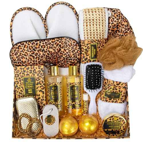 Christmas Gifts for Women, Bath Gift Set, Leopard XXL 20 Pcs Skin Care Set, Slef Care Gifts Set , Mother's Day, Valentine, Birthday, Home Spa Kit, Shower Gel, Body Lotion, Shower Cap,Manicure Set