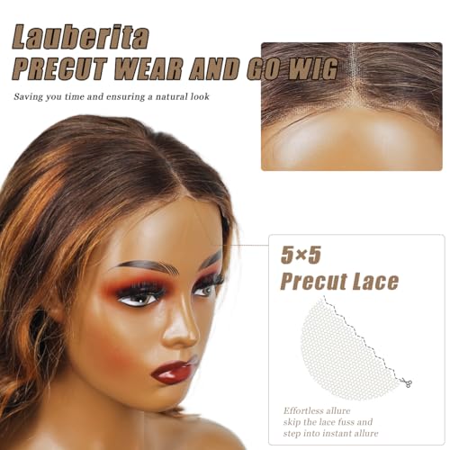 22 Inch 5x5 HD Lace Closure Wigs Human Hair Wear and Go Glueless Wigs Pre Plucked Pre Cut 180% Highlight Ombre Lace Front Wig 4/27 HD Honey Blonde Wig Human Hair
