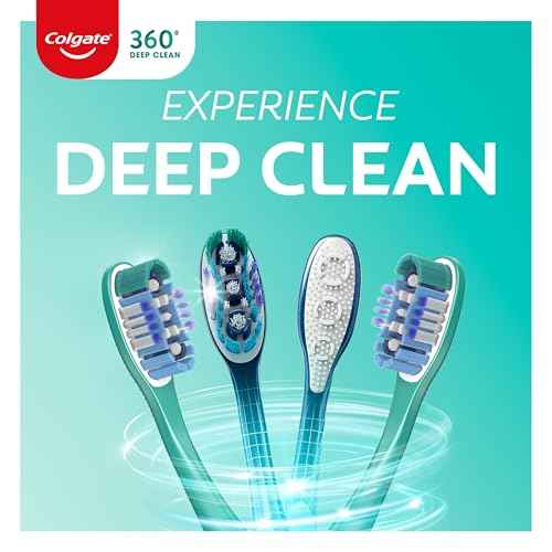 Colgate 360 Whole Mouth Toothbrush, Adult Toothbrushes Medium Bristles, Helps Remove Bad Breath Bacteria and Plaque, Medium Toothbrush Pack, Includes Cheek and Tongue Cleaner, 4 Pack