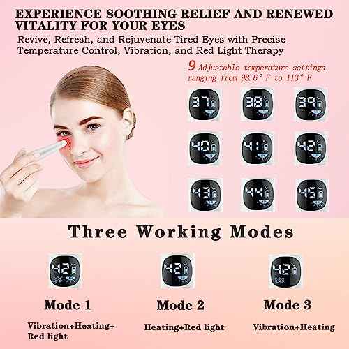 Eye Lift Wand, 3 in 1 Vibrating Red Light 98¡ÆF to 113¡ÆF LCD Display Eye Massager for Dry Eyes, Dark Circles and Puffiness, Electrical Face, Neck Sculpting Pen for Fine Lines and Wrinkles