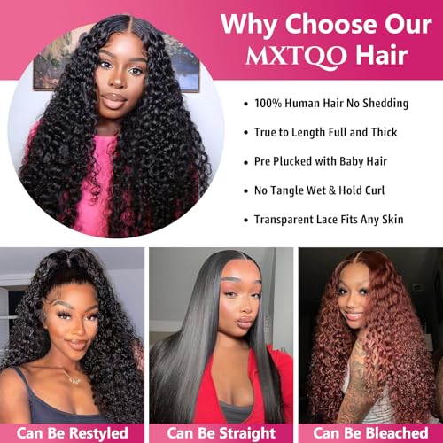Deep Wave Lace Front Wigs Human Hair 200 Density 13x6 HD Lace Frontal Wigs Pre Plucked Curly Human Hair Wig Wet and Wavy Lace Front Wigs Glueless Wig For Women (20 Inch)