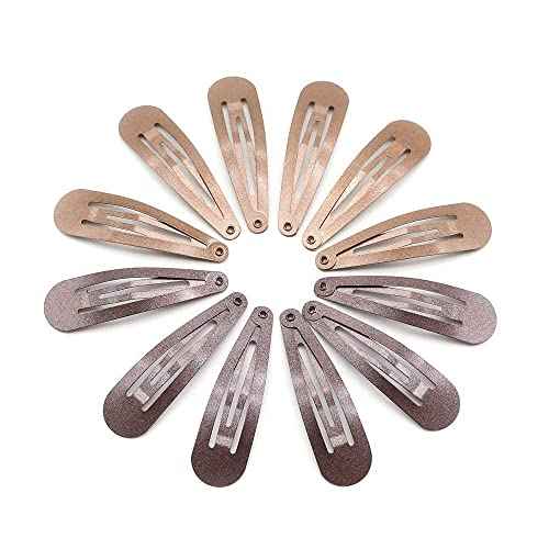Dofash 5CM/2IN Snap Hair Clips for Styling Sectioning, Barrettes for Fine Hair, Metal Clips 12 Count, Light Brown+Dark Brown