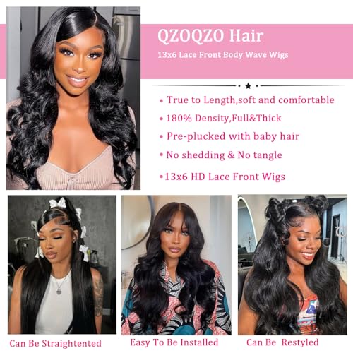 13x6 Lace Front Wigs Human Hair 180 Density Body Wave HD Lace Frontal Wigs Pre Plucked with Baby Hair Glueless Wig for Women 22Inch