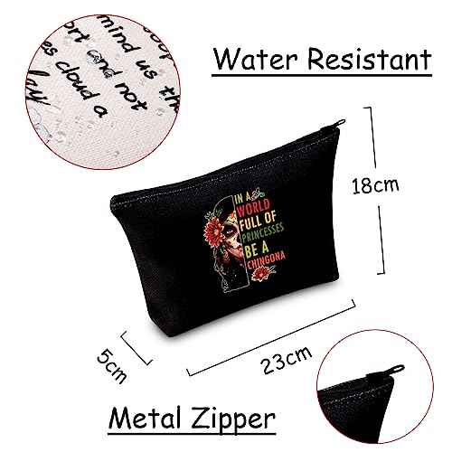 JXGZSO Mexican Lady Cosmetic Bag In A World Full Of Princesses Be A Mexican Makeup Bag Badass Women Gift (Mexican women black)