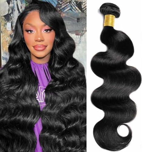 12A Human Hair Bundles 34 Inch Body Wave Bundles Human Hair 100% Unprocessed Brazilian Virgin Weave 1 Bundle for Women Natural Black Real Body Wavy Human Hair Extensions