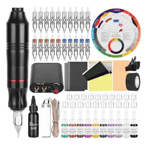 Tattoo Pen Kit Tattoo Cartridge Needles Tattoo Machine for Beginners Rotary Tattoo Pen Kits Complete Tattoo Sets (BLACK)