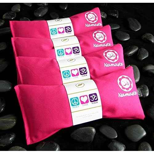 Lavender Eye Pillows - Yoga Eye Pillows Namaste Hot Cold Aromatherapy for Stress, Meditation, Spa, Relaxation Gifts - Made in USA by Happy Wraps - Set of 4 - Pink Cotton