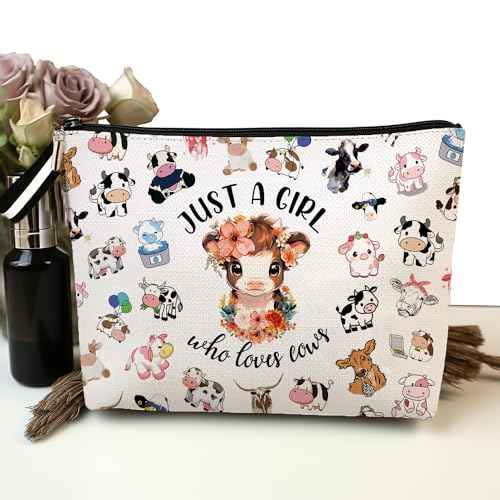 Cow Print Makeup Bag Gifts for Women,Cows Cosmetic Bag for Girls, Just A Girl Who Loves Cows Christmas Birthday Gifts