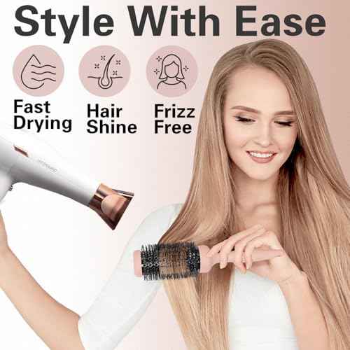 Unique Design Round Brush for Blow Drying, Professional 2.1 inch Round Barrel Brush With Ergonomic Handle for Styling, Curling and Straightening. Pain-Free. Christmas Stocking Stuffer Gift.