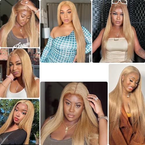 Honey Blonde Straight Bundles Human Hair Color 27 Human Hair Bundles 8A Grade Brazilian Unprocessed Virgin Hair 3 Bundles 18 20 22 Inch Color 27 Straight Bundles