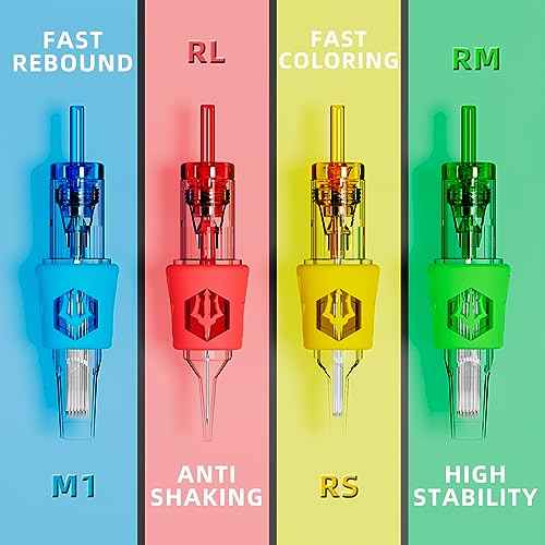 POSEIDON Professional Tattoo Cartridge Needles 50Pcs | #12 Round Liner 1211RL | High-Density Silicone Grip Steel Cartridges | Disposable Needles with Membrane | for All Tattoo Machines
