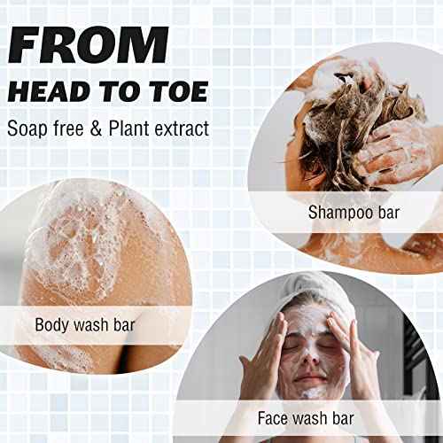 3-in-1 Shampoo Bars for Hair, Body, Face & Beard | Acidified Bar Soap Moisturizing & Cleansing Bar for Men, Women, Kids | pH Balanced, Sulfate-Free, 1 Pack