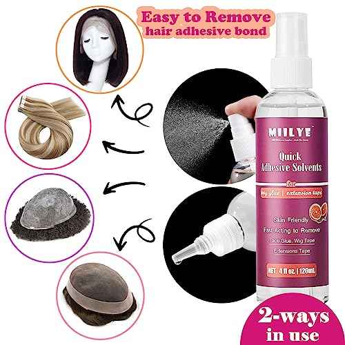 MIILYE Tape in Extension Remover Spray 4OZ/120ml, Tape in Remover Lace Wig Glue Remover Fast Removes Double Sided Hair Extensions Tape & Hair Glue Residue| Gentle on Skin| No Greasy| Easy to Clean