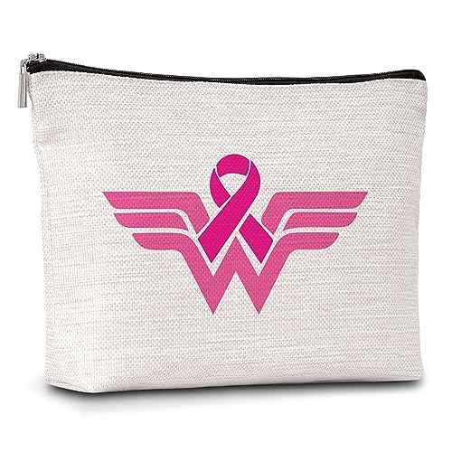 AWSICE Breast Cancer Awareness Makeup Bag Super hero Cancer Support Gift For Women Pink Ribbon Breast Cancer Survivor Gift For Women Patients Survivors-A16