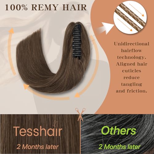 Claw Clip In Ponytail Extension, 100% Human Hair Ponytail Extension, No Tangle & Smooth, 105g, 16 Inch #Dark Brown