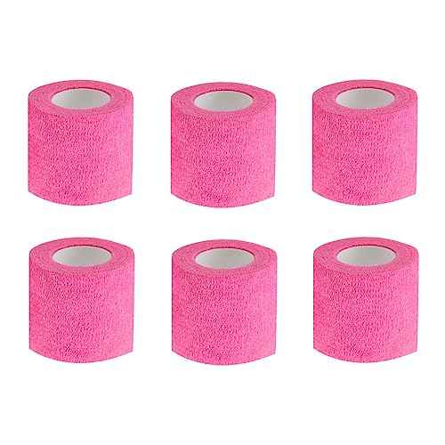 VideoPUP 6pcs Tattoo Grip Tape Phosphor Pink, 2.95"x 5Yards Disposable Cohesive Tattoo Grip Cover Wrap Elastic Bandage Handle Grip Tube for Tattoo Machine Tattoo Grip Accessories