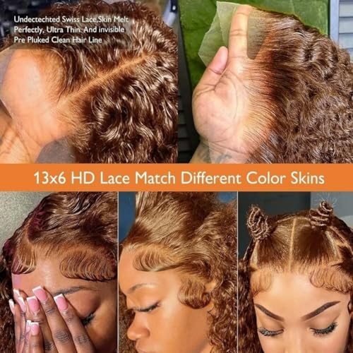 24 Inch Chocolate Brown Deep Wave Lace Front Wigs Human Hair Pre Plucked 200% Density 13x6 HD Lace Frontal Wigs with Baby Hair Deep Curly Wet and Wavy Glueless Wigs for Women (4# Brown, 24 Inch)