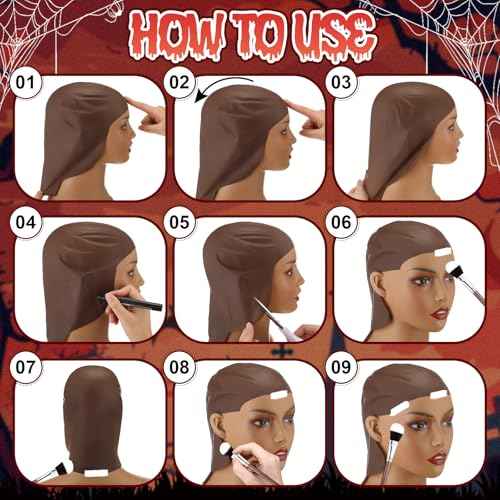 Syhood 2 Pieces Halloween Bald Cap Makeup Latex Bald Hat Head Wig Caps Cosplay Costume for Adults