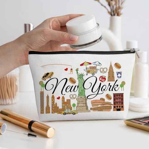 New York Gifts Makeup Bag, New York Souvenir New York Lovers Gift Funny NY Travel Vacation Cosmetic Bag for Women Friend Bestie Girls Trip Birthday Christmas Bachelorette Party Friendship Gifts