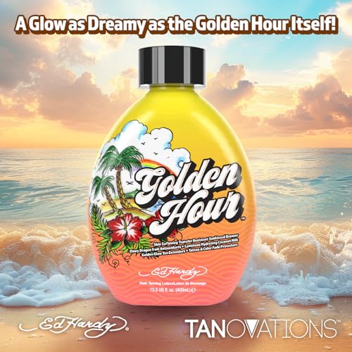 Ed Hardy Tanovations Golden Hour - Skin Softening Transfer Resistant Sunkissed Bronzer Golden Glow Tan Extending Dark Tanning Lotion