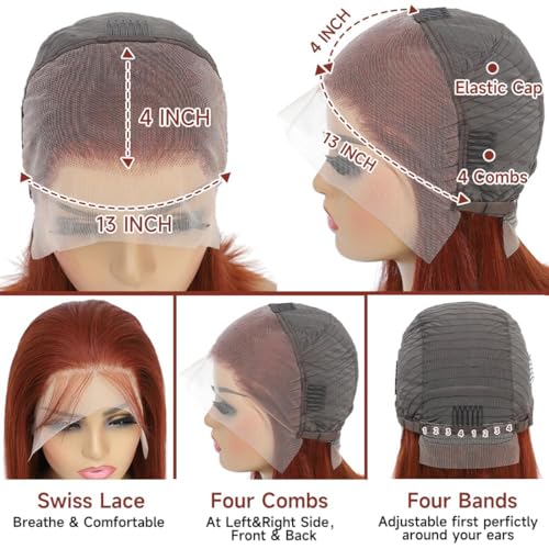 Reddish Brown Bob Wig Human Hair 13x4 Color Straight Lace Front Wigs Human Hair Bob 180% Density Short Brown Lace Front Wigs Human Hair Per Plucked with Baby Hair£¨33# Brown Bob Wig 14inch£©