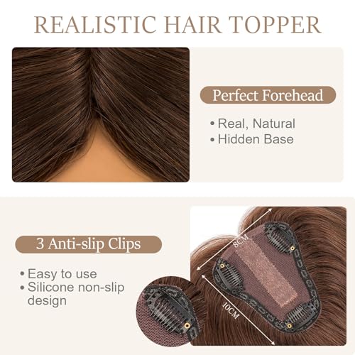 Rich Choices Hair Toppers for Women Real Human Hair 150% Density Clip in Silk Base No Bangs 100% Human Remy Toppper Realistic Scalp Pieces for Women with Thinning Crown 10 Inch #2 Dark Brown