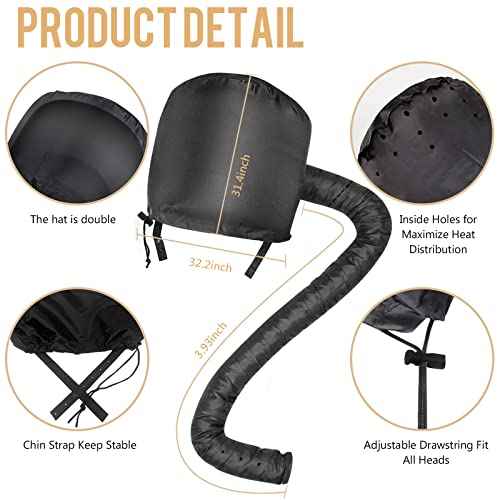Bonnet Hood Hair Dryer Attachment - Hair Dryer Bonnet with Elastic Strap, Used for Hair Styling, Deep Conditioning and Hair Drying (Black)