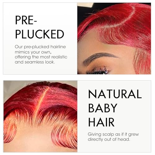 ELISHEVA Red Lace Front Wigs Human Hair Pre Plucked 24 Inch 16A 13x4 Red Wig Human Hair 200% Density Colored HD Body Wave Lace Front Wigs Colored Red Glueless Frontal Wigs