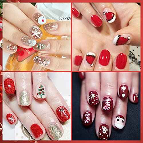WOKOTO 20Pcs Christmas Nail Polish Stickers Full Wraps Gel Strips for Women Girls Art Christmas Father Elk Holiday Stick On Nails